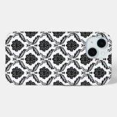 Rococo-Damask-Muster Schwarz auf Weiß Case-Mate iPhone Hülle (Rückseite (Horizontal))