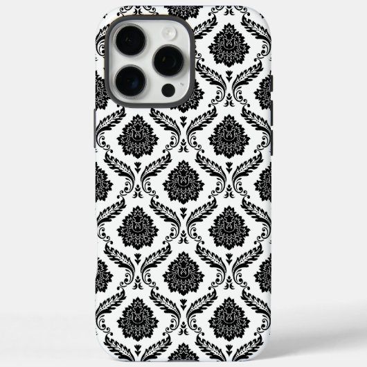 Rococo-Damask-Muster Schwarz auf Weiß Case-Mate iPhone Hülle (Rückseite)