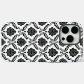 Rococo-Damask-Muster Schwarz auf Weiß Case-Mate iPhone Hülle (Rückseite (Horizontal))