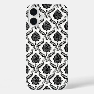 Rococo-Damask-Muster Schwarz auf Weiß iPhone 16 Plus Hülle