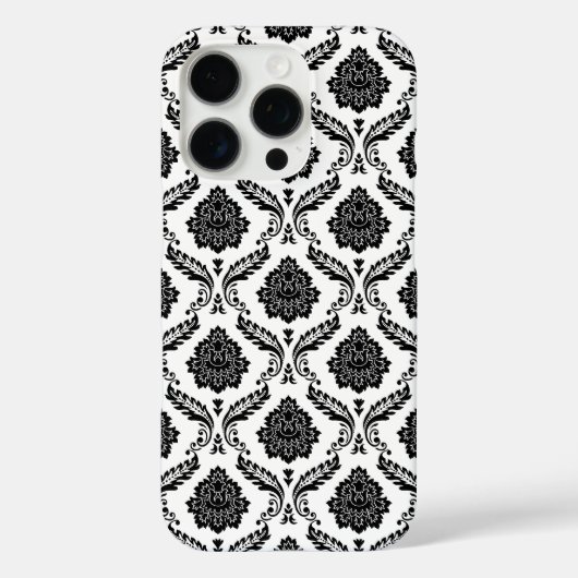 Rococo-Damask-Muster Schwarz auf Weiß Case-Mate iPhone Hülle (Rückseite)