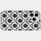 Rococo-Damask-Muster Schwarz auf Weiß Case-Mate iPhone Hülle (Rückseite (Horizontal))