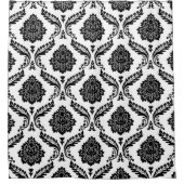 Rococo-Damask-Muster Schwarz auf Weiß Duschvorhang (Vorderseite)