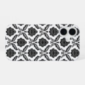 Rococo-Damask-Muster Schwarz auf Weiß iPhone 16 Hülle (Rückseite (Horizontal))