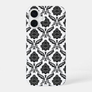 Rococo-Damask-Muster Schwarz auf Weiß iPhone 16 Hülle