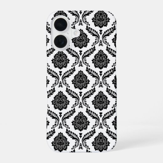 Rococo-Damask-Muster Schwarz auf Weiß iPhone 16 Hülle (Rückseite)