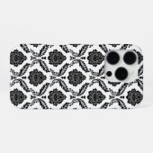 Rococo-Damask-Muster Schwarz auf Weiß iPhone Hülle (Rückseite (Horizontal))