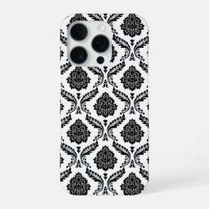 Rococo-Damask-Muster Schwarz auf Weiß iPhone 16 Pro Hülle