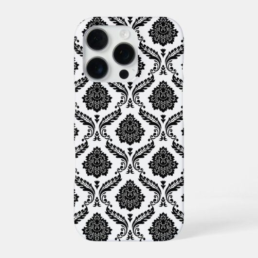Rococo-Damask-Muster Schwarz auf Weiß iPhone Hülle (Rückseite)