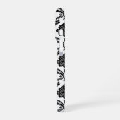 Rococo-Damask-Muster Schwarz auf Weiß iPhone Hülle (Linke Seite)