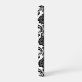 Rococo-Damask-Muster Schwarz auf Weiß iPhone Hülle (Linke Seite)