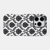 Rococo-Damask-Muster Schwarz auf Weiß iPhone Hülle (Rückseite (Horizontal))
