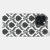 Rococo-Damask-Muster Schwarz auf Weiß iPhone Hülle (Rückseite (Horizontal))