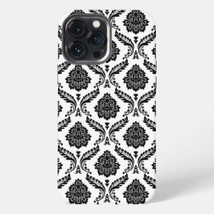 Rococo-Damask-Muster Schwarz auf Weiß iPhone 13 Pro Max Hülle