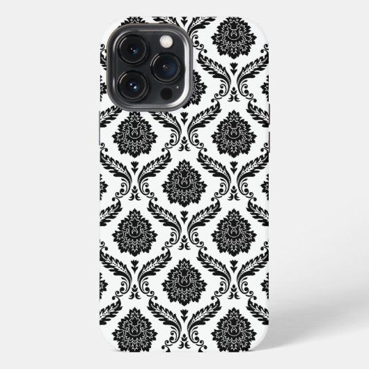 Rococo-Damask-Muster Schwarz auf Weiß iPhone Hülle (Rückseite)