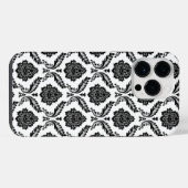 Rococo-Damask-Muster Schwarz auf Weiß iPhone Hülle (Rückseite (Horizontal))