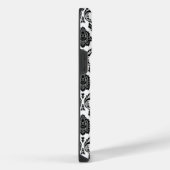 Rococo-Damask-Muster Schwarz auf Weiß iPhone Hülle (Rechte Seite)