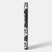 Rococo-Damask-Muster Schwarz auf Weiß iPhone Hülle (Linke Seite)