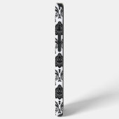 Rococo-Damask-Muster Schwarz auf Weiß iPhone Hülle (Linke Seite)
