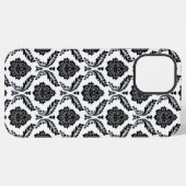 Rococo-Damask-Muster Schwarz auf Weiß iPhone Hülle (Rückseite (Horizontal))