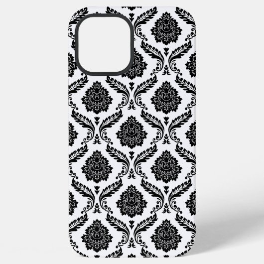 Rococo-Damask-Muster Schwarz auf Weiß iPhone Hülle (Rückseite)