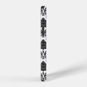 Rococo-Damask-Muster Schwarz auf Weiß iPhone Hülle (Rechte Seite)