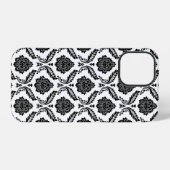 Rococo-Damask-Muster Schwarz auf Weiß iPhone Hülle (Rückseite (Horizontal))