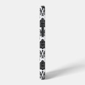 Rococo-Damask-Muster Schwarz auf Weiß iPhone Hülle (Linke Seite)