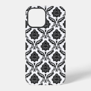 Rococo-Damask-Muster Schwarz auf Weiß iPhone 12 Pro Hülle