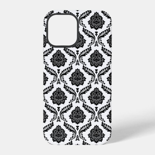 Rococo-Damask-Muster Schwarz auf Weiß iPhone Hülle (Rückseite)