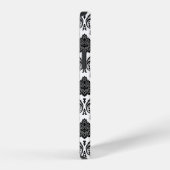 Rococo-Damask-Muster Schwarz auf Weiß iPhone Hülle (Rechte Seite)
