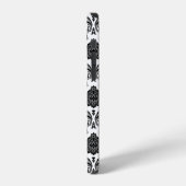 Rococo-Damask-Muster Schwarz auf Weiß iPhone Hülle (Linke Seite)