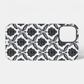 Rococo-Damask-Muster Schwarz auf Weiß iPhone Hülle (Rückseite (Horizontal))