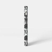 Rococo-Damask-Muster Schwarz auf Weiß iPhone Hülle (Linke Seite)
