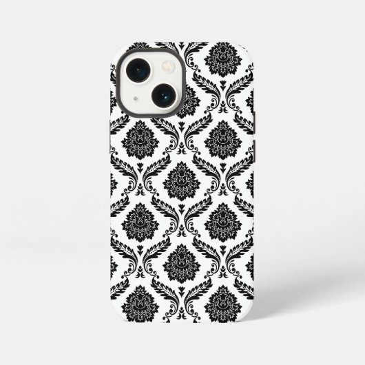 Rococo-Damask-Muster Schwarz auf Weiß iPhone Hülle (Rückseite)