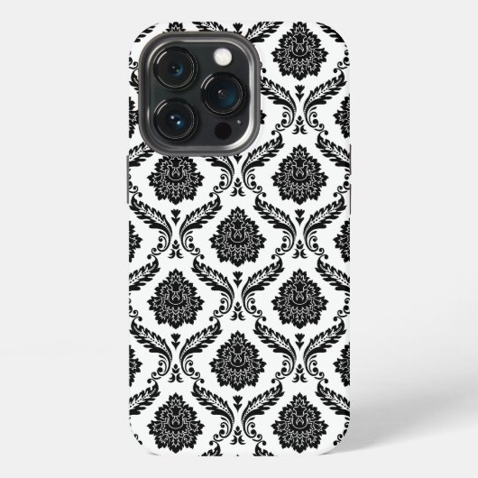 Rococo-Damask-Muster Schwarz auf Weiß iPhone Hülle (Hinten)