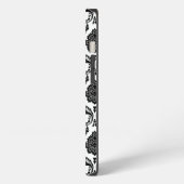 Rococo-Damask-Muster Schwarz auf Weiß iPhone Hülle (Linke Seite)
