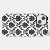 Rococo-Damask-Muster Schwarz auf Weiß iPhone Hülle (Rückseite (Horizontal))