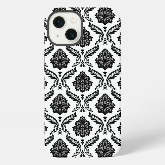 Rococo-Damask-Muster Schwarz auf Weiß iPhone Hülle (Rückseite)