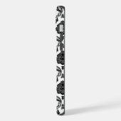 Rococo-Damask-Muster Schwarz auf Weiß iPhone Hülle (Linke Seite)