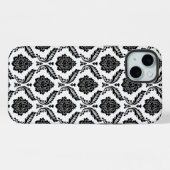 Rococo-Damask-Muster Schwarz auf Weiß iPhone Hülle (Rückseite (Horizontal))
