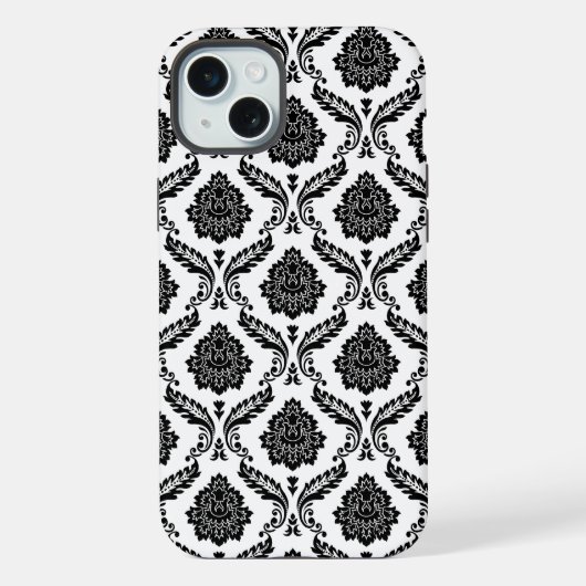 Rococo-Damask-Muster Schwarz auf Weiß iPhone Hülle (Rückseite)