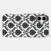 Rococo-Damask-Muster Schwarz auf Weiß iPhone Hülle (Rückseite (Horizontal))