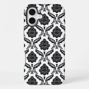 Rococo-Damask-Muster Schwarz auf Weiß iPhone 16 Plus Hülle