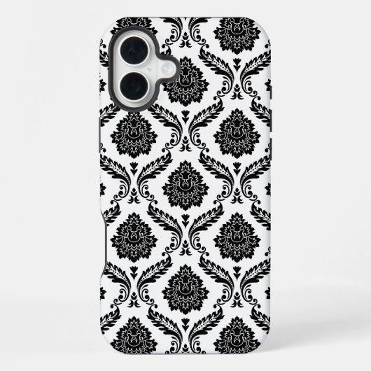 Rococo-Damask-Muster Schwarz auf Weiß iPhone Hülle (Rückseite)