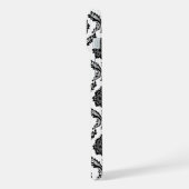 Rococo-Damask-Muster Schwarz auf Weiß iPhone Hülle (Linke Seite)