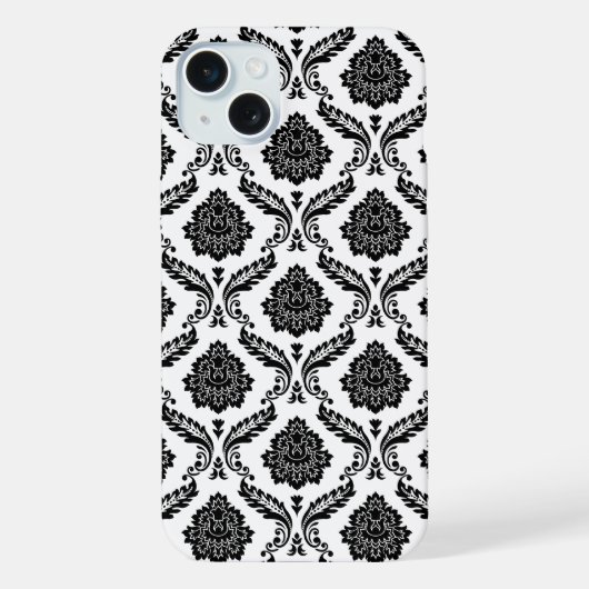 Rococo-Damask-Muster Schwarz auf Weiß iPhone Hülle (Rückseite)