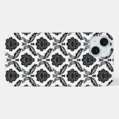 Rococo-Damask-Muster Schwarz auf Weiß iPhone Hülle (Rückseite (Horizontal))