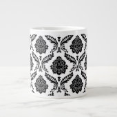 Rococo-Damask-Muster Schwarz auf Weiß Jumbo-Tasse (Vorderseite)