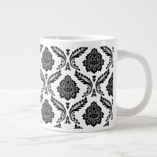 Rococo-Damask-Muster Schwarz auf Weiß Jumbo-Tasse (Rechts)